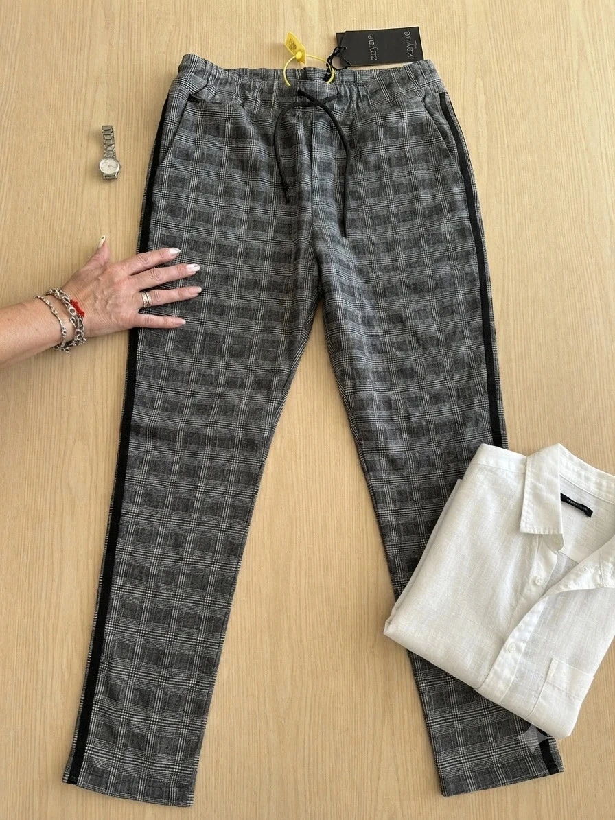 Pantalón de cuadros estilo jogger/chino con rayas laterales - Zayne